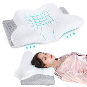 lot 5825 image: Misiki Contour Memory Foam Pillow, Cervical Pillow for Neck Pain Relief, Ergonomic Pillow for Sleeping, Orthopedic Neck Pillow with Washable Cover, Bed Pillows for Side, Back, Stomach Sleepers