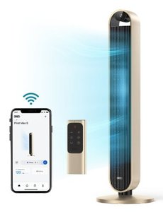 lot 5828 image: Dreo - 120°Oscillating Bladeless Fan for Bedroom, 25dB Quiet DC Motor, Standing Fan with Remote, 12 Hyper Wind Speeds - Gold