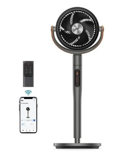 lot 5829 image: Dreo - Pedestal Fan with Remote, 120°  105°Smart Oscillating Floor Fans with Wi-FiVoice Control, Works with AlexaGoogle - Gray
