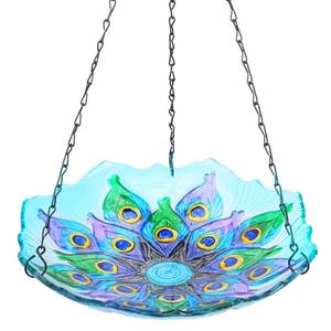 lot 5835 image: MUMTOP Hanging Bird Bath - Bird Baths for Outdoors, Peacock Glass BirdBath Outdoor Birdfeeders for Garden and Patio Decor