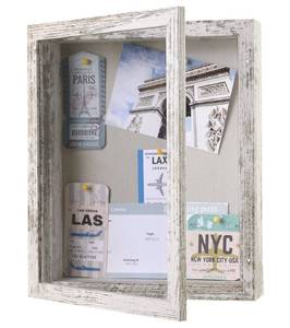 lot 5841 image: Califortree Shadow Box Frame 8.5x11 with Linen Back - Sturdy Memory Display Case of Flower, Pictures, Medals and More, Rustic White