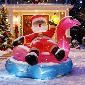 lot 5843 image: 6.5FT Christmas Inflatables Outdoor Decoration �� Inflatable Christmas Blow Up Featuring Santa on Flamingo Pool Float with LED Lights for Inflables De Navidad Yard Party Outdoor Indoor D�cor