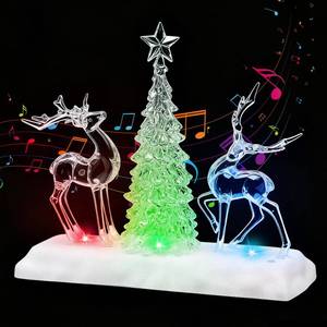 lot 5844 image: Pinkunn Reindeer Christmas Tree Table Decoration, Lighted Musical Christmas Reindeer Tree Figurines, Holiday Centerpiece with LED Lights and Music, Battery Operated Xmas Gifts Tabletop Ornaments