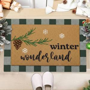 lot 5846 image: Drydiet 2 Pcs Winter Wonderland Coir Doormats Outdoor Welcome Door Mats Layered Buffalo Plaid Snowflake Front Door Rugs Non Slip Floor Mats for Porch Entryway Indoor Outdoor Decor