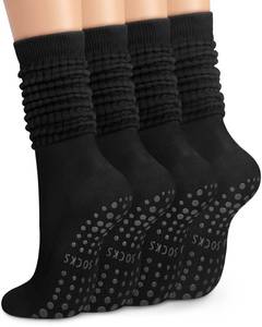 lot 6003 image: YSense 4 Pairs Pilates Socks with Grips for Women Non Slip Long Slouch Socks Yoga Grippy Sock Slouchy Barre Hospital Slipper size L