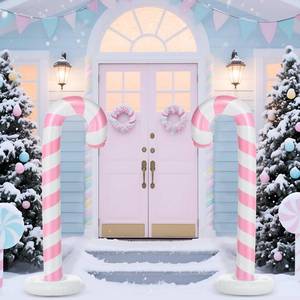lot 6009 image: Simgoing 2 Pcs Christmas Inflatable Outdoor Decorations 5 FT Pink Christmas Candy Cane Inflatable Column Decoration for Winter Xmas Lawn Yard Garden Decor (Candy Cane)