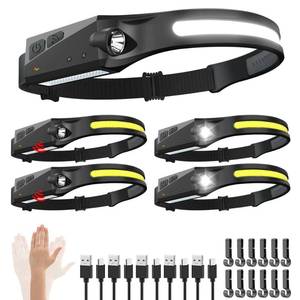 lot 6014 image: WopkDupk Rechargeable Headlamp 5PCS, 230° Wide Beam Head Lamp, Motion Sensor LED Headlamp Flashlight, 5Mode Headlamps for Adults, Bright Head Lights for Forehead, Hard Hat Headlight