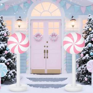 lot 6020 image: Simgoing 2 Pcs Christmas Inflatable Outdoor Decorations 4 FT Pink Christmas Candy Cane Inflatable Column Decoration for Winter Xmas Lawn Yard Garden Decor(Candy)