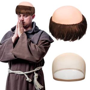lot 6050 image: Zeyune Funny Monk Wig for Men Bald Funny Wig Brown for Adult Cosplay Costume Short Character Party Outfit Accessories