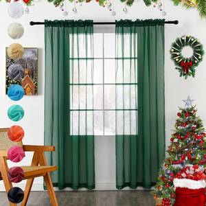 lot 6052 image: youleyar Solid Sheer Rod Pocket Curtain Voile Draperies 2 Panels White Beige Black Grey Coffee 52 Inch Width 90 Inch Long 1 Pair for Kitchen Bedroom Children Living Room Yard (Foliage Green,52W��90L)