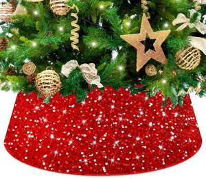 lot 6054 image: FCSJOST Christmas Tree Collar Red Tree Skirt Glitter Christmas Tree Ring Collars 28.3 Inch Velvet Sequin Christmas Red Tree Skirts for Party Large Xmas Tree Cover Base for Holiday Decor