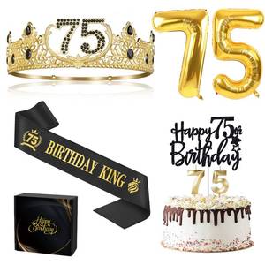 lot 6059 image: 75th Birthday Gifts for Men, 75th Birthday Decorations for Men, Party Decor Supplies Including King Crown & Sash & Balloons & Cake Topper & Candles