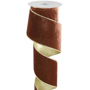 lot 6062 image: DINDOSAL Brown Wired Ribbon 4 Inch x 10 Yards Dark Brown Christmas Ribbon with Gold Backside Brown and Gold for Christmas Tree Decorations, Wide Dark Brown Ribbon for Large Wreath Making