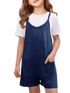 lot 6075 image: CharmWM Girls Summer Jumpsuits Shorts Spaghetti Strap Sleeveless Loose Casual Romper Short Pants with Pockets Kids Clothes 5-14 Years