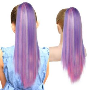 lot 6087 image: SEIKEA Ponytail Extension, 18 Lightweight Straight Claw Clip in Hair Extensions Ponytail, Colored Hair for Kids, Crazy Day Accessories for Girls Synthetic Hairpiece Pink Purple