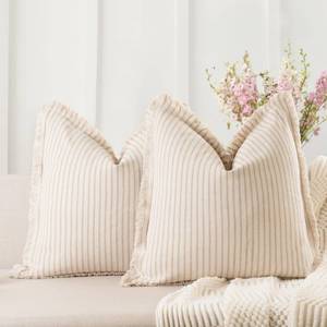 lot 6095 image: ZWJD Throw Pillow Covers 26x26 Set of 2 Striped Pillow Covers with Fringe Chic Cotton Decorative Pillows Square Cushion Covers for Sofa Couch Bed Living Room Farmhouse Decor