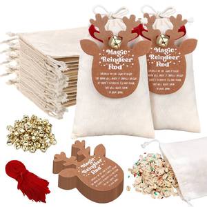 lot 6111 image: SilTriangle 50 Pcs Magic Reindeer Food Bags Christmas Cotton Treat Drawstring Bags with Gift Tags, Bells and Ribbons, Reusable Reindeer Food Kit for Candy Goodie Cookie Snack Gift Wrapping