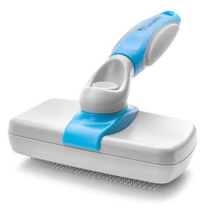 lot 6132 image: Freshly Bailey Self Cleaning Slicker Brush for Dogs and Cats - Hair Brush for Medium to Long-haired Pets - Effective, Comfortable, and Easy to Clean - White and Blue