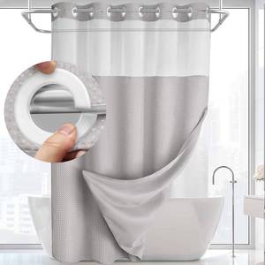 lot 6133 image: YellyHommy No Hook Shower Curtain with Snap in Liner Set Less Time Light Gray Waffle Shower Curtain for Bathroom 87 L x 72 W Light Grey