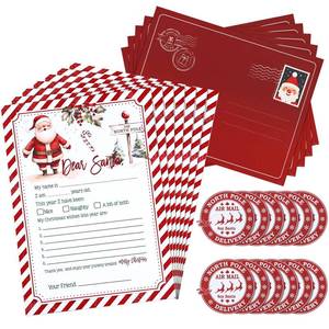 lot 6140 image: Marspark 60 Pcs Letters to Santa Kit Includes 20 Sets Christmas Cards Letters Paper(5 x 7 in), Envelopes(7.8 x 5.9 in) and Stickers, Santa Stationery for Christmas Wish List Xmas Party Favor(Xmas)
