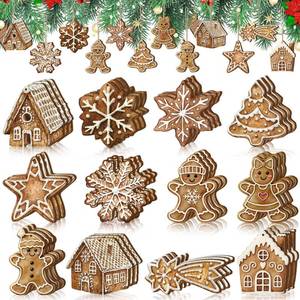 lot 6142 image: Quzzil 36 Pcs Christmas Gingerbread Ornaments for Tree Mini Snowflake Wooden Hanging Winter Xmas Ornaments with Ropes for Christmas Party Holiday Winter Crafts(Brown,Gingerbread House)
