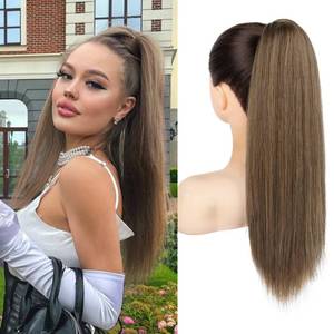 lot 6151 image: SEIKEA Ponytail Extensions Drawstring Long Straight Fake Pony Tail Natural Soft Clip in Hair Extension Synthetic Heat Resistant Hairpiece 20 Inch Dark Ash Blonde with Highlights