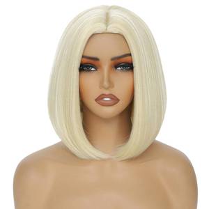 lot 6154 image: Blonde Bob Wig for Women 12 Inch Straight Blonde Wigs Middle Part Heat Resistant Synthetic Wig