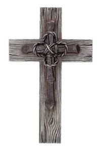 lot 6155 image: Comfy Hour Faith and Hope Collection Faux Wood Design Industrial Style, Nail and Wire Wall Cross, Brown