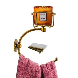 lot 6161 image: Hand Towel Holder with Vintage Candle Holder for Wall, Towel Hook for Bathroom Wall, Rustic Towel Ring with Elegent Candle Holder, Sturdy Wall Mounted Hanger for Bathroom