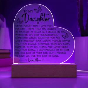 lot 6162 image: To My Daughter I Love You Forever Acrylic Heart Plaque, Heart-shape Plaque Sentimental Gift, Ideal Gift for Birthday Graduation Christmas, Meaningful Keepsake from Mom, Beloved Daughter Love Plaque Gift (LED Heart Acrylic)