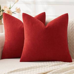 lot 6164 image: MIULEE Red Couch Pillow Covers 20x20 Inch, Set of 2 Soft Chenille Decorative Square Throw Pillow Covers Farmhouse for Sofa Living Room Bed