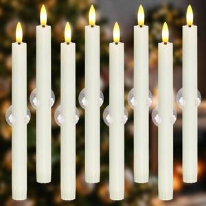 lot 6165 image: Wroxipel 8pcs 0.78 x10 Plastic LED Ivory Flameless Window Candles with Sensors from Dusk to Dawn, Battery Operated Flickering Taper Warm Glow for Festival Decoration with Suction Cups