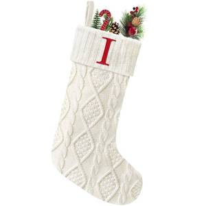 lot 6186 image: Senneny Christmas Stockings with Initials, 20�� Large Embroidered Monogram Knitted Stockings for Family, Kids, Xmas Holiday Party Gifts & Decoration for Fireplace, White, Letter I