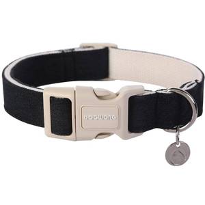 lot 6189 image: DOGWONG Cotton Hemp Dog Collar, Heavy-Duty Black Dog Collar Adjustable Soft Natural Fabric Pet Cute Wedding Puppy Necklace for Small Medium Large Dogs