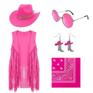 lot 6419 image: HyperFun Cowgirl Outfits for Women Western Costume Accessories Cowboy Hat Tassels Fringe Vest Earring Hippie Glasses Bandana For Halloween