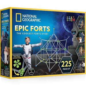 lot 6424 image: National Geographic Indoor Fort Building Kit - 225 Pieces for Creative Play, STEM Building Toys for Kids Ages 6-12, Blanket Fort (Amazon Exclusive)
