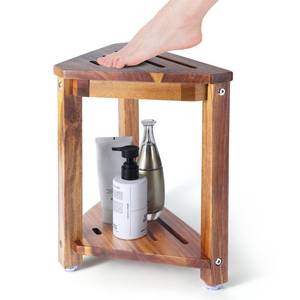 lot 6425 image: Yaoyiizy Shower Foot Rest 13.5in, Acacia Wood Shower Stool for Shaving Legs, Small Foot Stool with Storage Shelf, for Inside Small Shower Spaces
