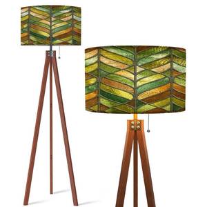 lot 6426 image: BAISTSAELER Wood Tripod Floor Lamp Stained Glass Seamless Pattern Leaf for Window Colored Glass Modern Standing Lamp Linen Lampshade Dimmable Tall Lamp Mid Century Floor Lamp for Living Room Bedroom