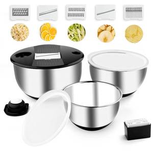 lot 6437 image: weltonhm Mixing Bowls with Lids Set,Pack of 3 Stainless Steel Nesting Bowls with Grater Airtight Lids Non-Slip Bottoms for Slicing,Shredding,Grating,Mixing,Cooking,Baking(Black)