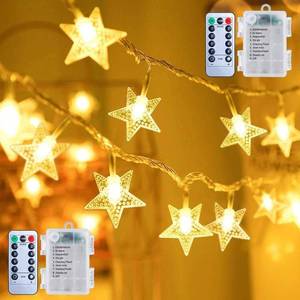 lot 6444 image: Brightown Star String Lights - 2 Pack Total 33ft 100 LED Star Fairy Lights Battery Operated with Remote for Indoor Outdoor, Twinkle Fairy Christmas Light for Bedroom Wedding Party Decor, Warm White