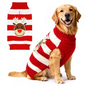 lot 6448 image: ABRRLO Dog Christmas Sweater Cute Striped Reindeer Xmas Dog Cat Outfit New Year Holiday Costumes Puppy Cat Sweater with Leash Hole for Small Medium Large Dogs Girl Boy Turtleneck Winter Pet Clothes size XL