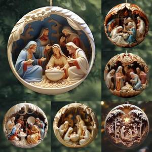 lot 6461 image: A6Pcs Nativity Scene Ornaments, Christmas Tree Ornaments Set, Birth of Jesus Hanging Decorations, Holy Religious Gifts, Nativity Scene Christian Gifts