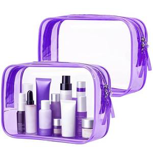 lot 6462 image: PLULON 2 Pack Clear Travel Toiletry Bag, TSA Approved Toiletry Bag Clear Makeup Bag Quart Size Portable Cosmetic Bags Carry on Travel Accessories Bag for Women Men - Purple