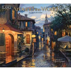 lot 6469 image: Lang Around the World 2026 Wall Calendar �� 12-Month Calendar with Stapled Binding, Linen-Embossed Global Cityscape Artwork by Evgeny Lushpin, 13.4�� � 12��