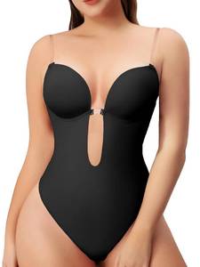 lot 6471 image: Women Shapewear Backless Body Bra Shaper Womens Plus Size Plunge Invishaper Low Back Thong Bodysuits Open Crotch Daily Use(Black S)