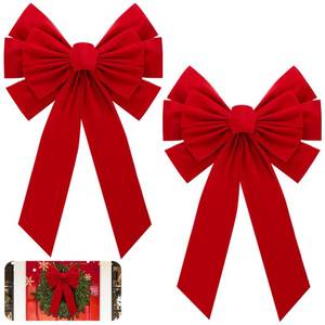 lot 6474 image: MEWTOGO 2 Pcs Large Christmas Red Wreath Bows - 23.6�15.7 in Velvet Red Bows with Golden Tie, Easy Hanging for Window Stairs Outdoor Porch Christmas Decoration Gifts Indoor Party Supplies