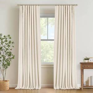 lot 6481 image: INOVADAY 100% Blackout Curtains for Bedroom, Black Out Curtains 96 Inch Long, Clip Rings Linen Blackout Drapes, Thermal Insulated Room Darkening for Living Room, 2 Panels - Cream,W50xL96