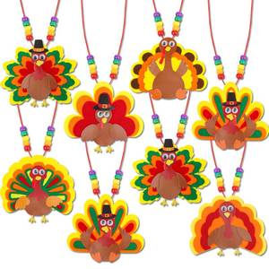lot 6484 image: Thanksgiving Crafts for Kids 24 Sets DIY Thanksgiving Turkey Necklace Craft Kits Party Favors Gifts Fall Thanksgiving Turkey Decorations Arts & Crafts for Boys Girls Party Classroom Prizes Activities