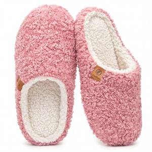 lot 6487 image: EverFoams Womens Fuzzy Slip-on Slippers Soft Comfy Memory Foam Indoor House Shoes Pink, Size 7-8 US