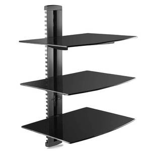 lot 7574 image: suptek 3 Floating Shelf Wall Bracket with Strengthened Tempered Glass for DVD PlayersCable BoxesGames ConsolesTV Accessories, 3 Shelves, Black, CS303